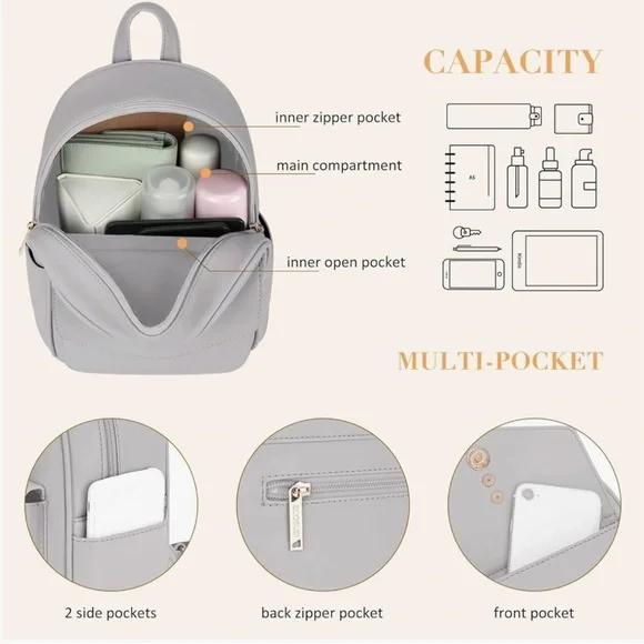 ECOSUSI Mini Backpack, Grey - Picture 4 of 9